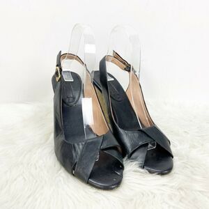 2/$30 2/$30 Banana Republic 9.5 M Womens Black Leather Peep Toe Slingback Wedges